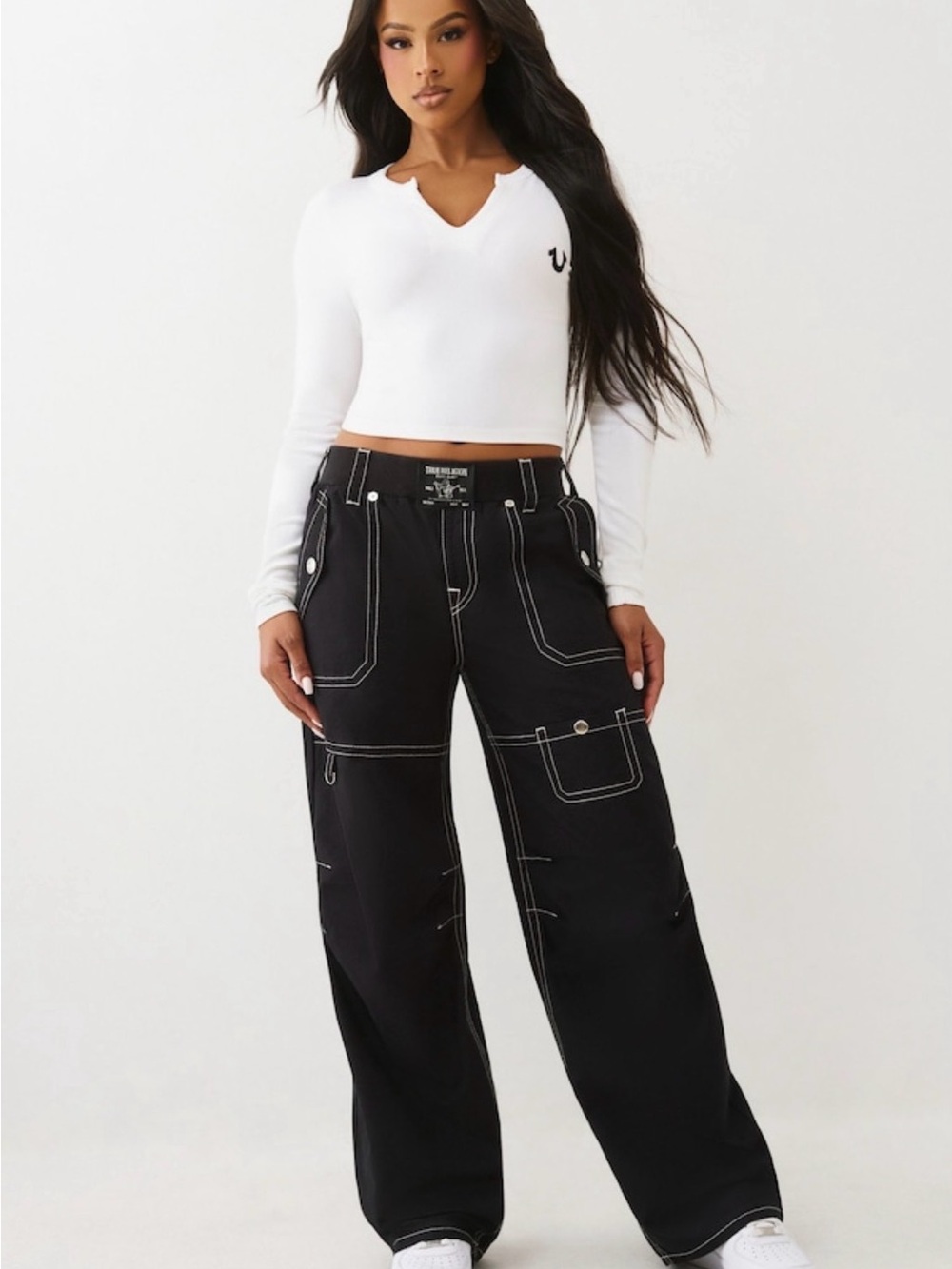 True Religion Ripstop Tapered Baggy Pants Jet Black S NWT $164